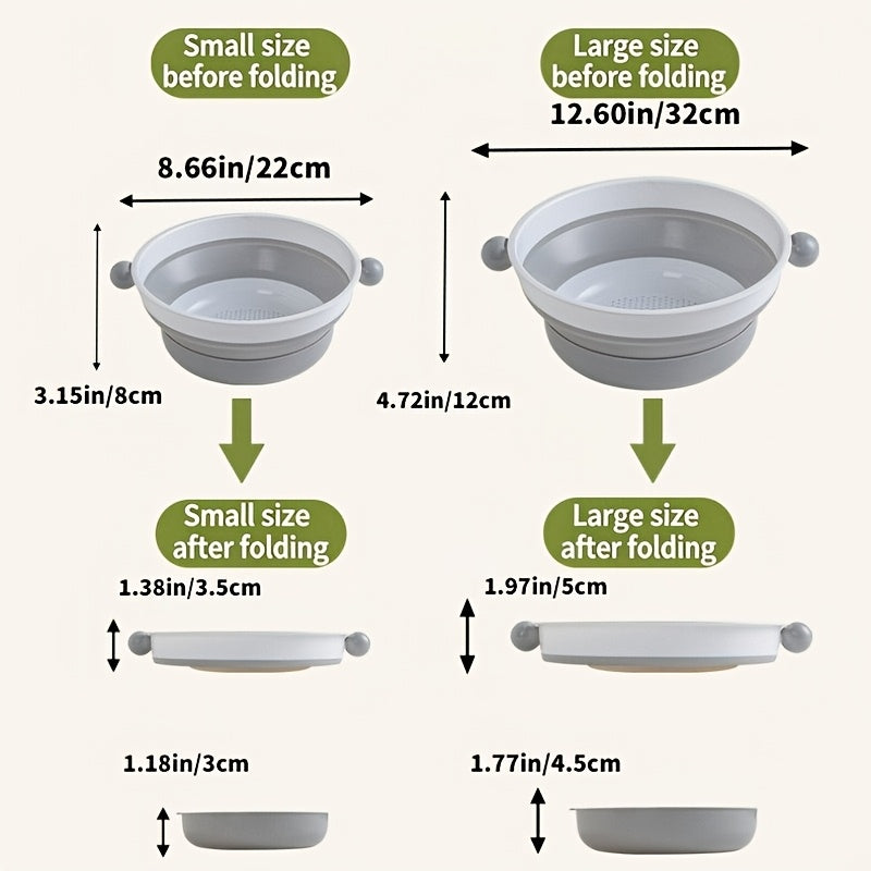 2pcs Foldable Colander Set, Stackable Kitchen Strainer, Space-Saving Collapsible Drainer for Washing Fruits And Vegetables, Easy-to-Clean Household Draining Basket (1 Large And 1 Small)