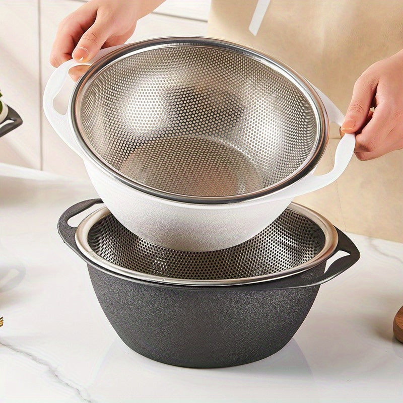 Stainless Steel Colander with Handle Easy-to-Use & Clean Kitchen Strainer Perfect for Washing Vegetables, Fruits & Pasta Fits Home Sinks