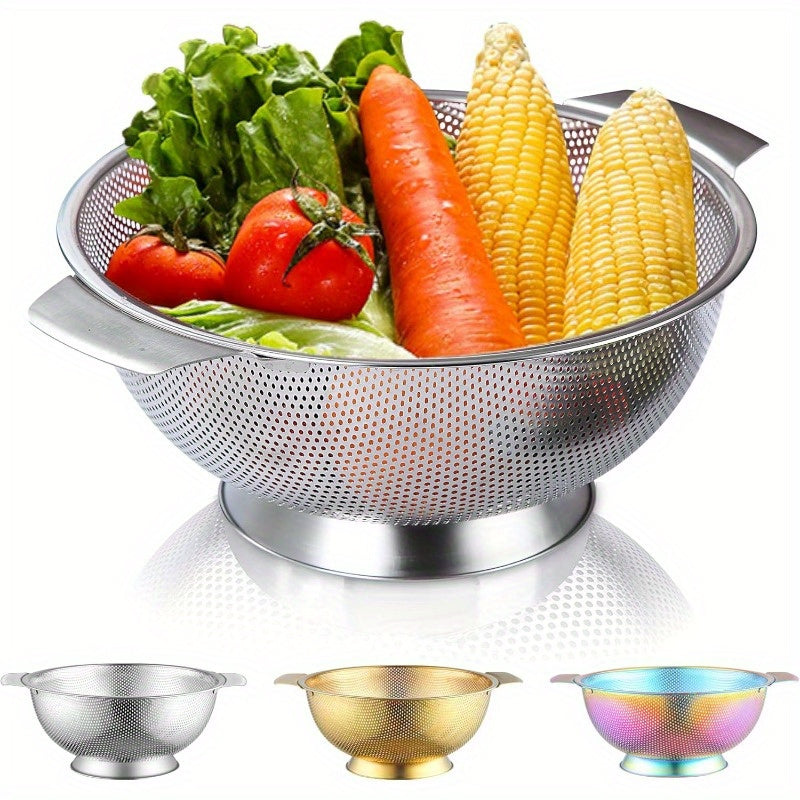 A Colander Made of Stainless Steel, Featuring a Metal Filter And a Sturdy Handle, Ideal for Draining, Rinsing, And Cleaning. It'S Suitable for Washing Rice, Fruits, And Vegetables