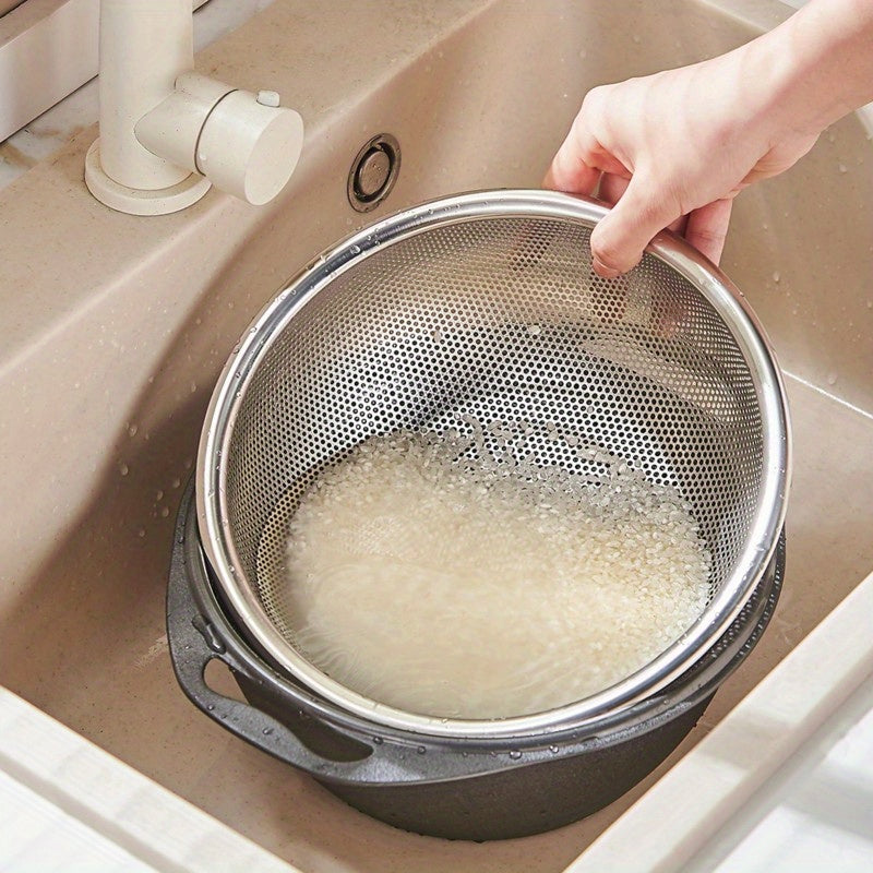 Stainless Steel Colander with Handle Easy-to-Use & Clean Kitchen Strainer Perfect for Washing Vegetables, Fruits & Pasta Fits Home Sinks