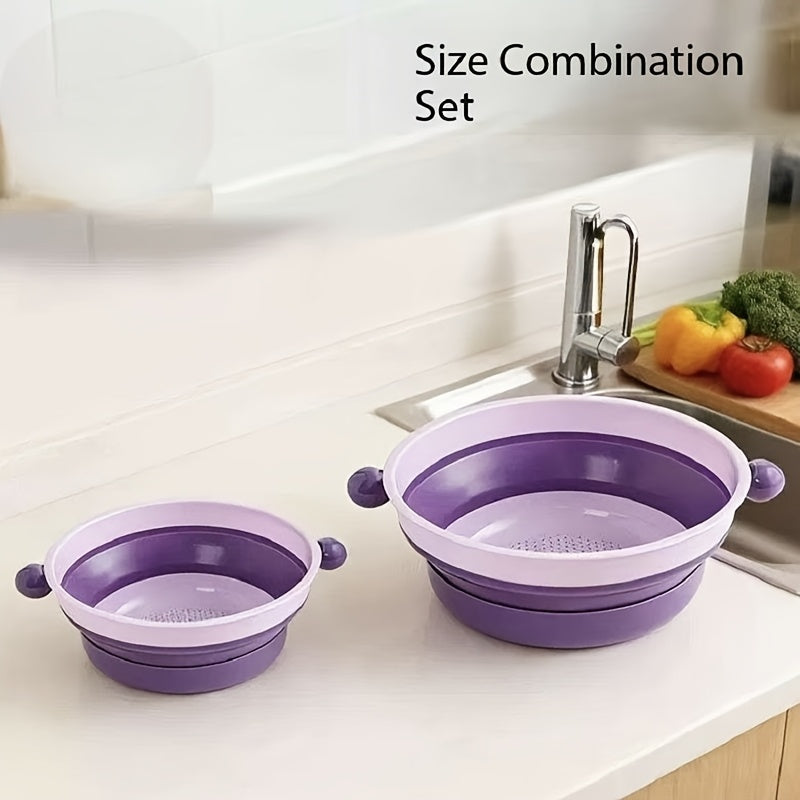 2pcs Foldable Colander Set, Stackable Kitchen Strainer, Space-Saving Collapsible Drainer for Washing Fruits And Vegetables, Easy-to-Clean Household Draining Basket (1 Large And 1 Small)