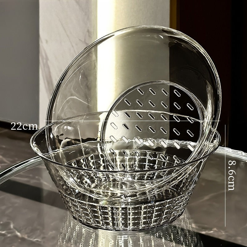 Double-layer Thickened Drain Basket, Kitchen Household Cleaning and Water Filtration Two-in-one Thickened Fruit Plate, Vegetable Basket, Fruit Plate Basin