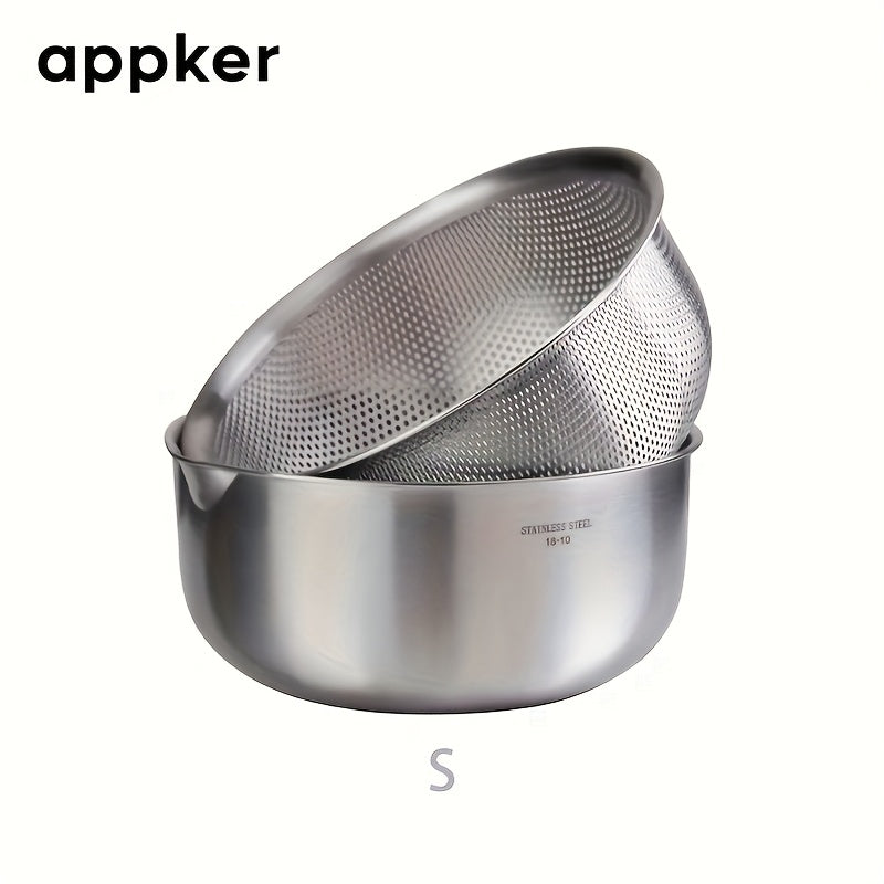 2-in-1 Vegetable Washing Machine & Strainer Bowl | 304 Stainless Steel Microporous Double Layer, 2qt Large Capacity Graduated Mixing Bowl for Berries, Fruits, Vegetables - Rinsing & Draining, Durable Kitchen Tool, Food Preparation Accessory