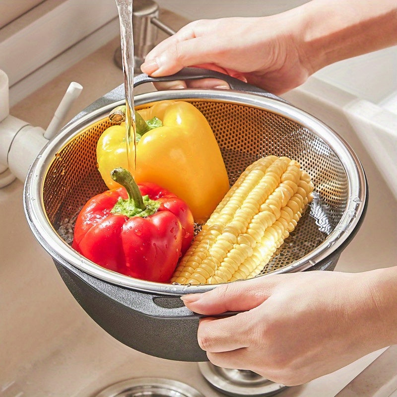 Stainless Steel Colander with Handle Easy-to-Use & Clean Kitchen Strainer Perfect for Washing Vegetables, Fruits & Pasta Fits Home Sinks