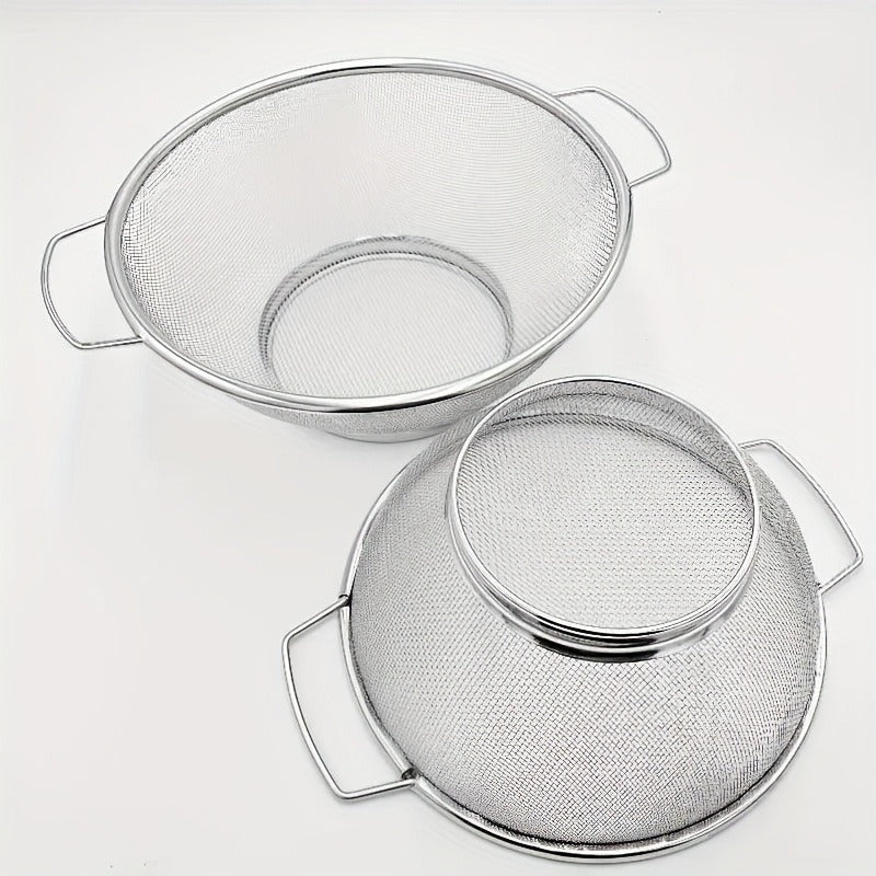 2pcs (large + Small) Filter Basket, Double Handle Leakage Basin, Fruit Basket, Vegetable Washing Tool, Rice Washing Drainage Basket, Kitchen Drainage Basket, Household Storage Utensils, Multi-functional Tools