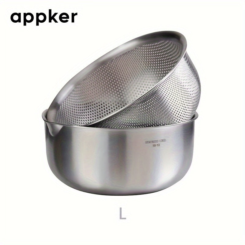 2-in-1 Vegetable Washing Machine & Strainer Bowl | 304 Stainless Steel Microporous Double Layer, 2qt Large Capacity Graduated Mixing Bowl for Berries, Fruits, Vegetables - Rinsing & Draining, Durable Kitchen Tool, Food Preparation Accessory