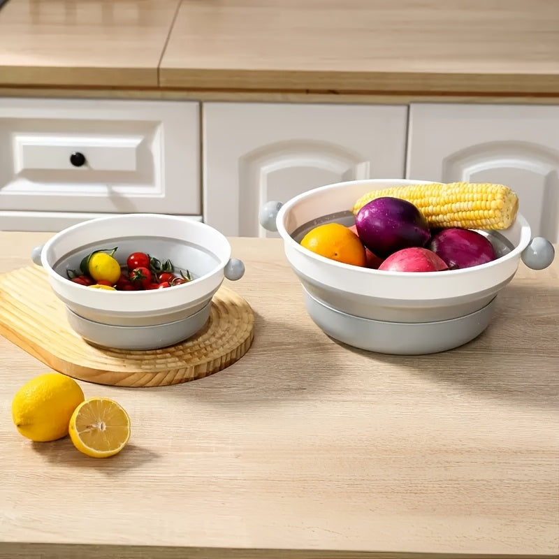 2pcs Foldable Colander Set, Stackable Kitchen Strainer, Space-Saving Collapsible Drainer for Washing Fruits And Vegetables, Easy-to-Clean Household Draining Basket (1 Large And 1 Small)