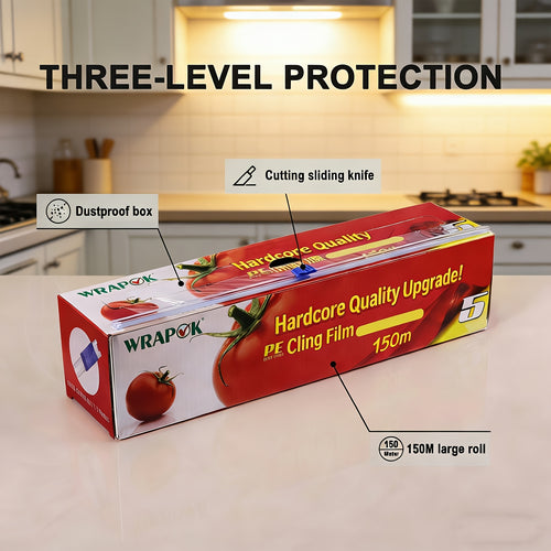 150-meter Self-adhesive Cling Film Roll with Built-in Cutter, Food-grade and Heat-resistant, Economical Packaging for Kitchen Freezing and Refrigeration, a Kitchen Essential