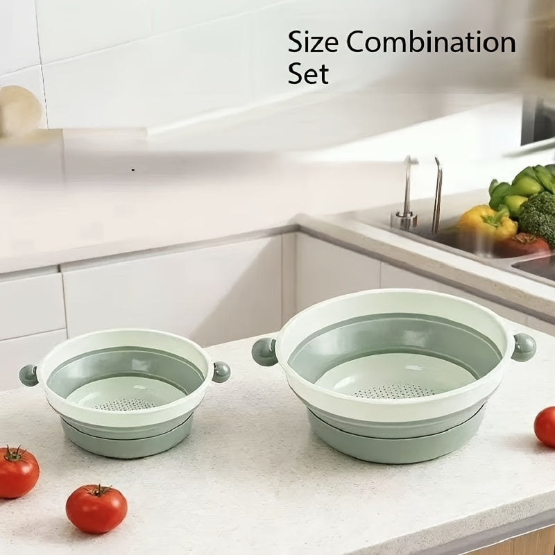 2pcs Foldable Colander Set, Stackable Kitchen Strainer, Space-Saving Collapsible Drainer for Washing Fruits And Vegetables, Easy-to-Clean Household Draining Basket (1 Large And 1 Small)
