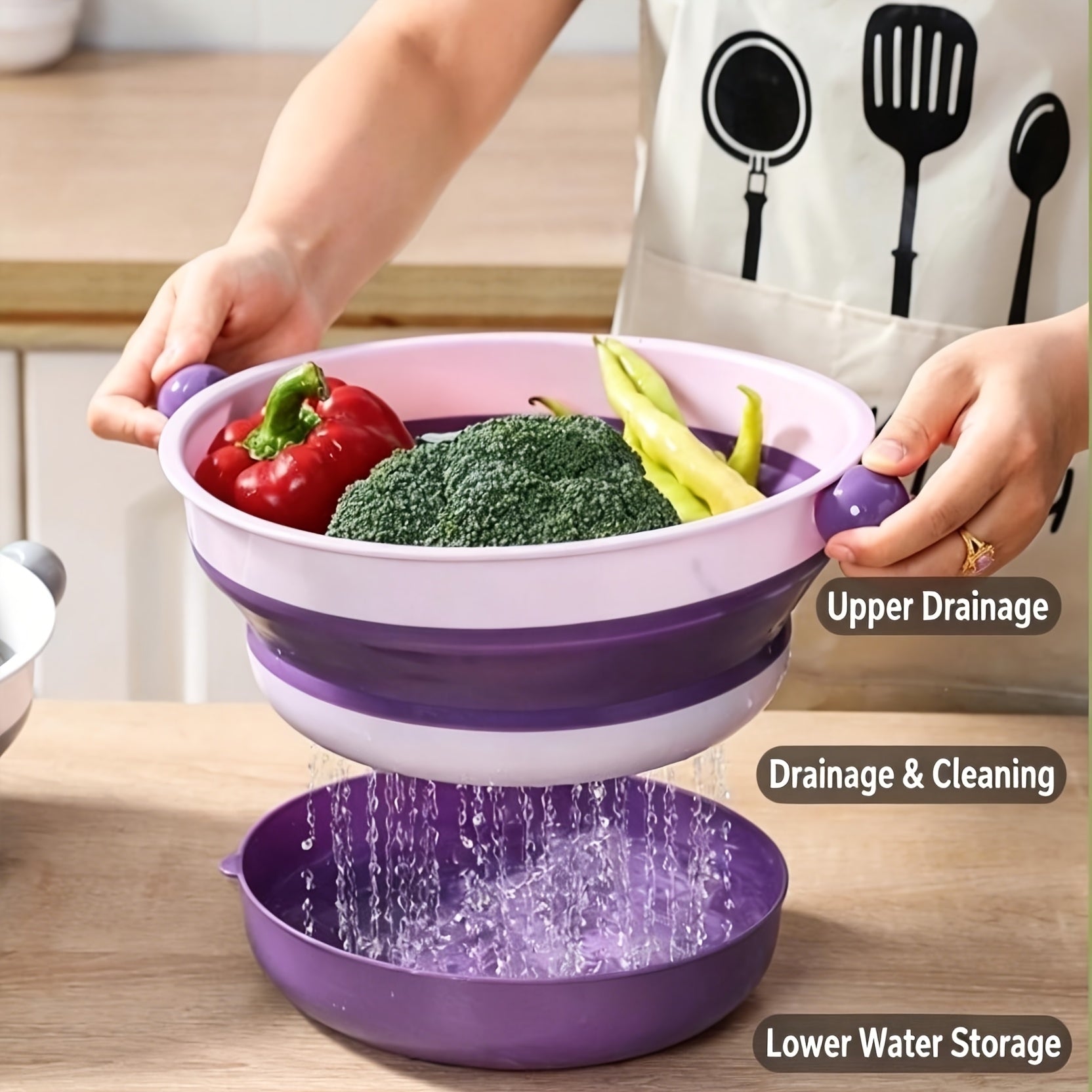 2pcs Foldable Colander Set, Stackable Kitchen Strainer, Space-Saving Collapsible Drainer for Washing Fruits And Vegetables, Easy-to-Clean Household Draining Basket (1 Large And 1 Small)