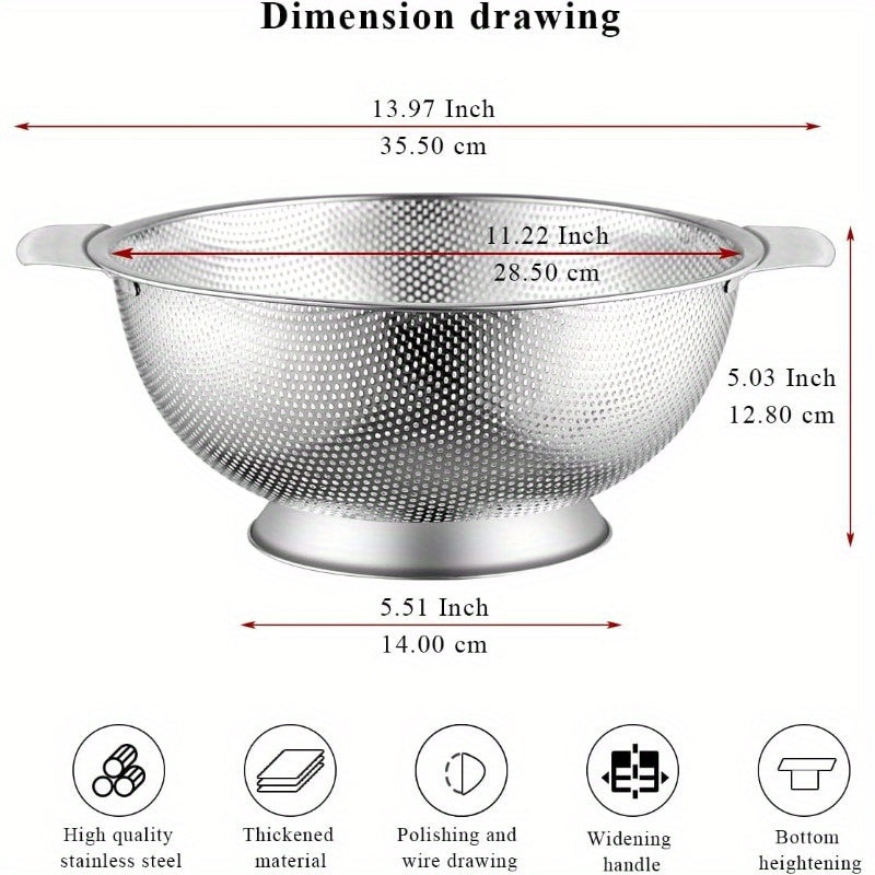 A Colander Made of Stainless Steel, Featuring a Metal Filter And a Sturdy Handle, Ideal for Draining, Rinsing, And Cleaning. It'S Suitable for Washing Rice, Fruits, And Vegetables