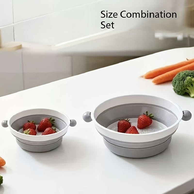 2pcs Foldable Colander Set, Stackable Kitchen Strainer, Space-Saving Collapsible Drainer for Washing Fruits And Vegetables, Easy-to-Clean Household Draining Basket (1 Large And 1 Small)
